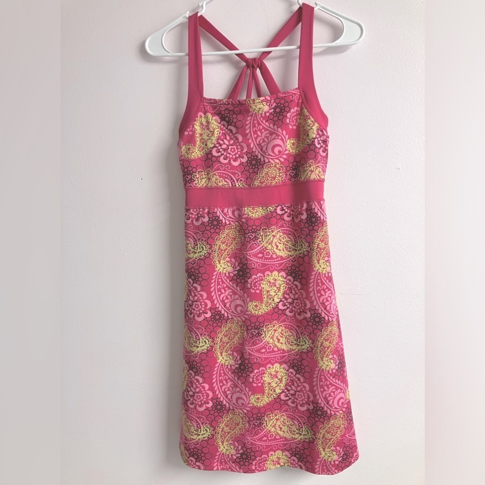 Women’s Sundress, Small, Pink/Lime Green, Bodycon, Cross Straps, Paisley, Soybu